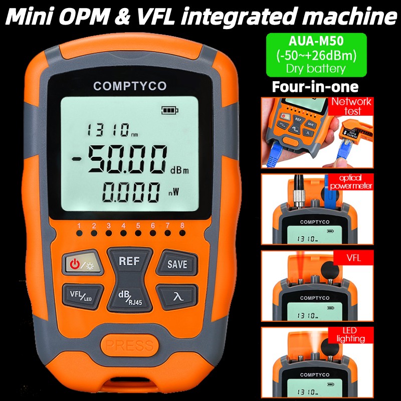 AUA-M50 mini compteur de puissance optique-50 ~ + 26dBm OPM + localisateur visuel de défaut (1-50mw VFL)+ RJ45 test réseau FTTH testeur de câble à fibre optique