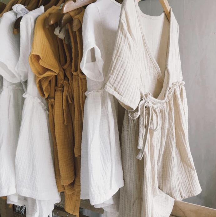 Ins Europa y América niños niñas vestido Casual ropa de lino volantes dulce princesa niños ropa