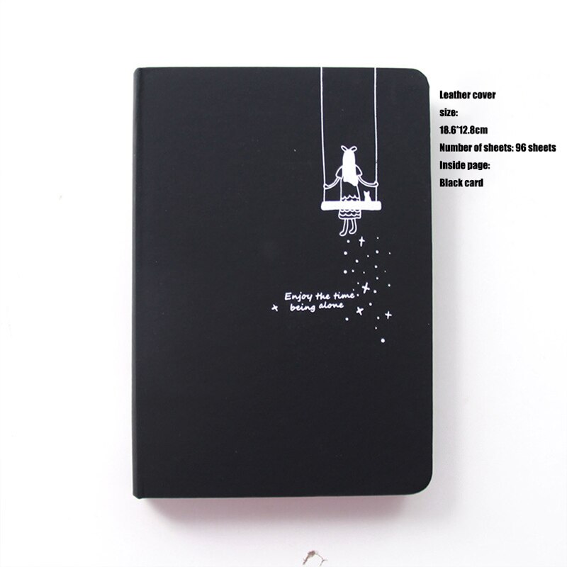 Black Star Notebook Hardcover Diary DIY Blank Black Paper Sketch Book 96sheets Notepad School Office Supply Papelaria: D
