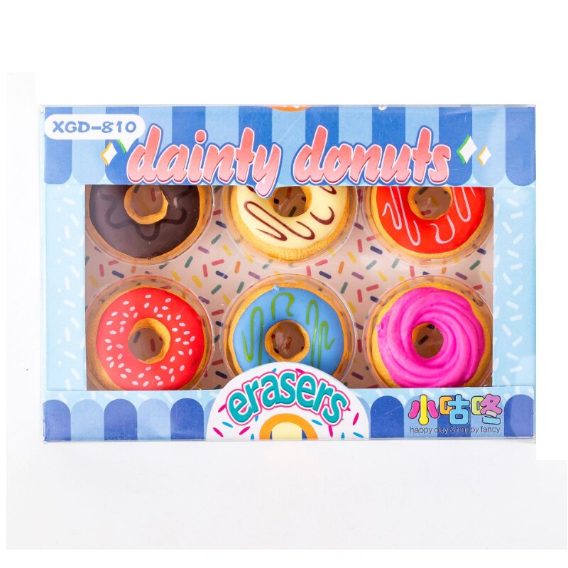 6 Stks/partij Snoep Kleur Donut Rubber Eraser Kids &#39;S Puzzel Speelgoed Student Leren Kantoorbenodigdheden