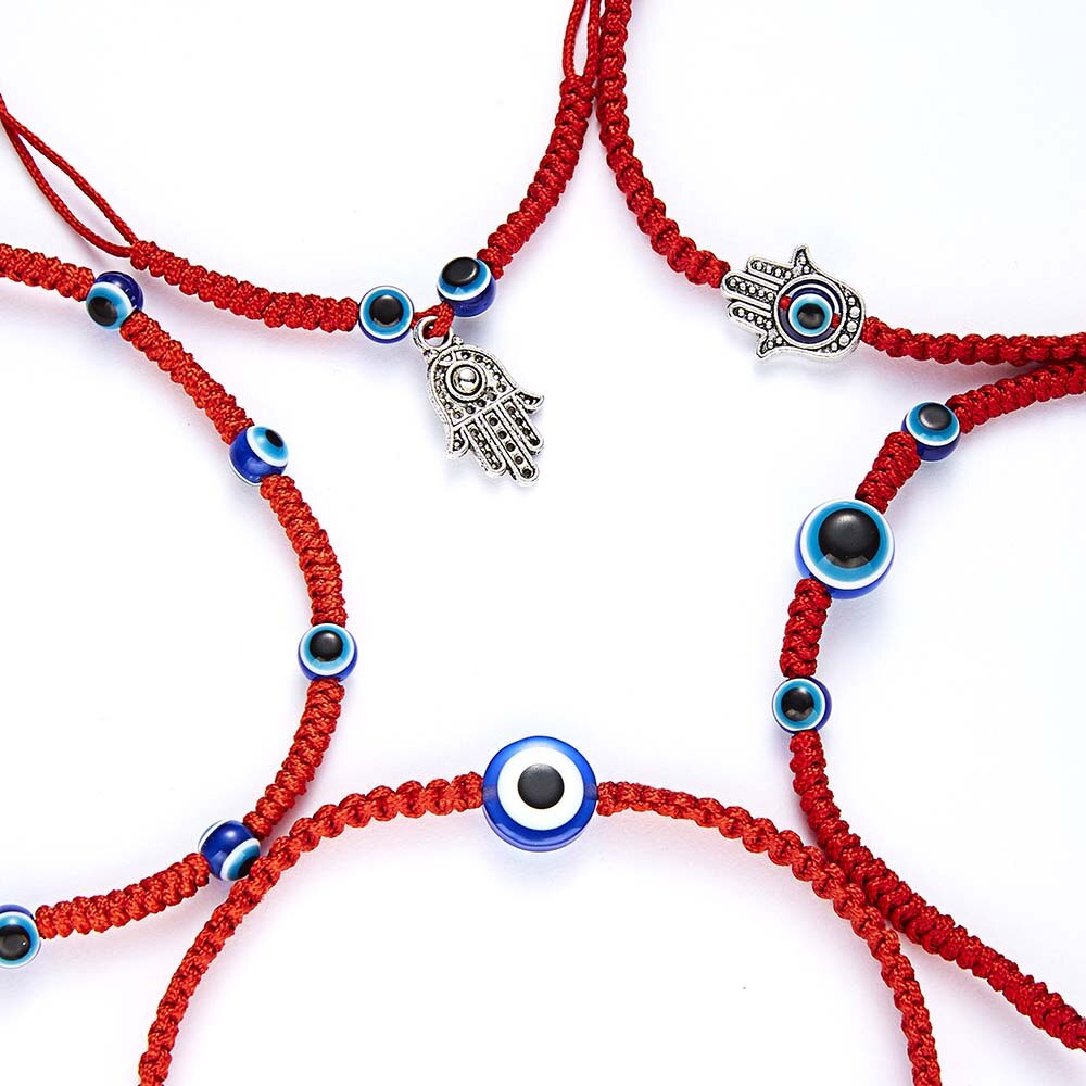 Pulseras de hilo rojo trenzado para hombre y mujer, abalorios de ojo malvado turco, cadena roja de la suerte, de joyería, 1 ud.