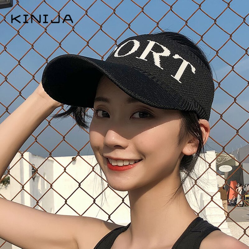 Sommer kvinder baseball kasket tom top strikket hue stor skygge kasket udendørs bysport solbeskyttelse hat sol alfabetisk hat