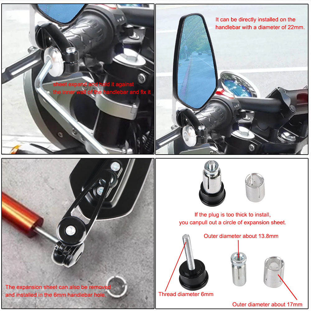 Handle Bar End Zijspiegel Groothoek Motorfiets Achteruitkijkspiegels Voor 7/8 "22mm Stuur Blauw Glas 360 ° Roterend Anti-glare