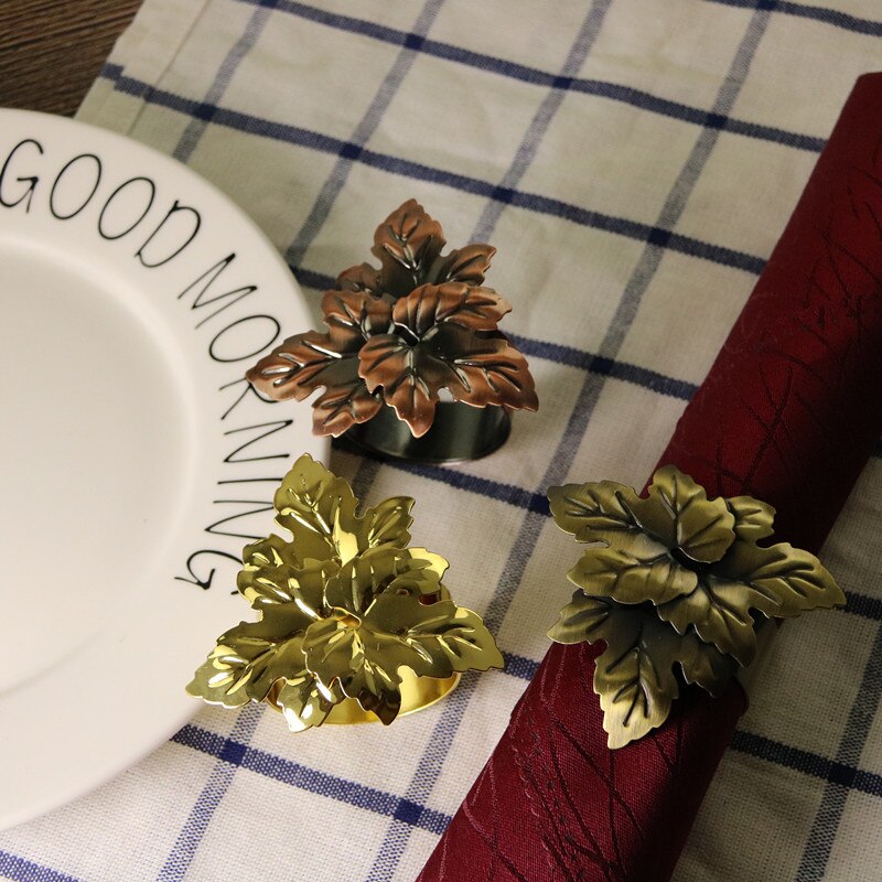 5 PCS rvs drie-blad servet gesp servet ring sample room ring hotel levert tafel decoratie vier kleuren optionele