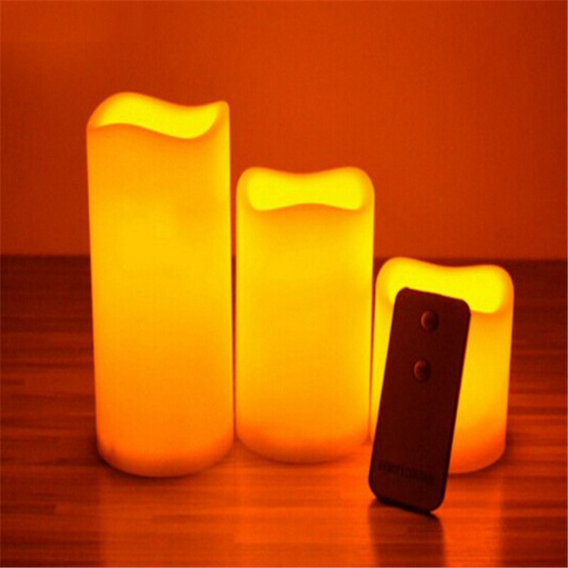Yellow Flicker Led Pillar Candles With on/off Remote control,remote control led candles: set of 3 with remote
