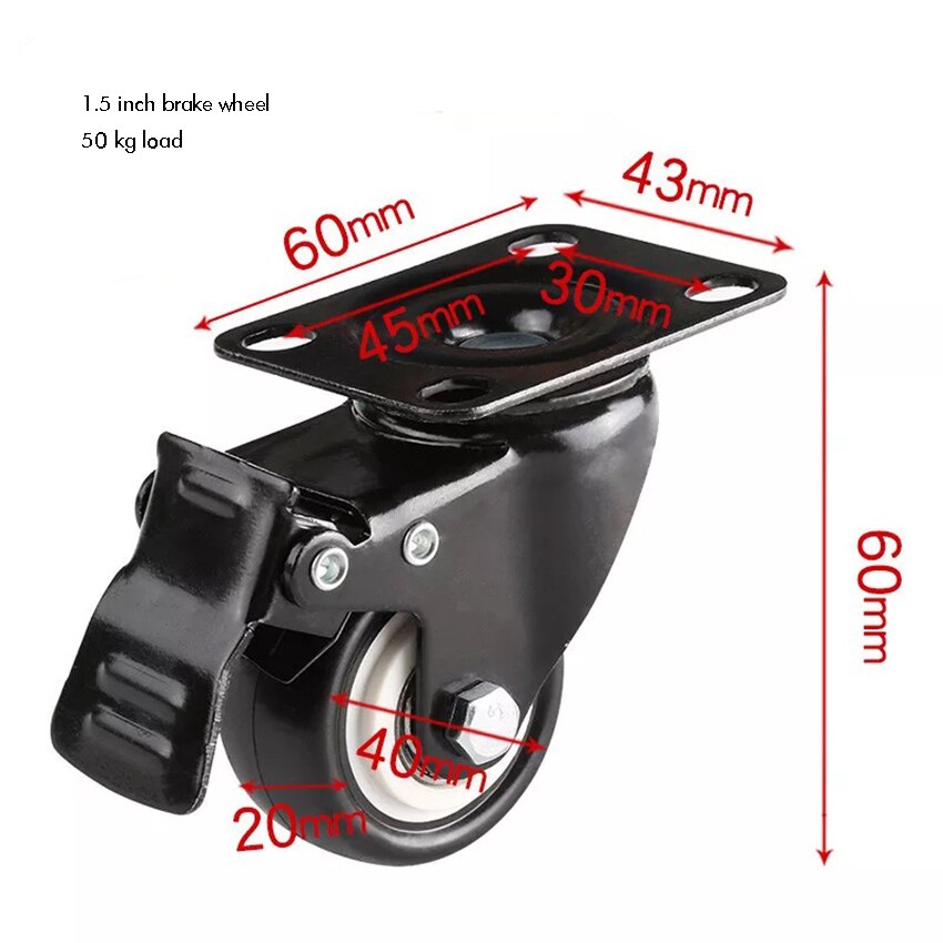 4 stykker / hjul hjul, kraftig universell, retningsbestemt, hjulhjul, låsehjul, svingplate til kontorstol