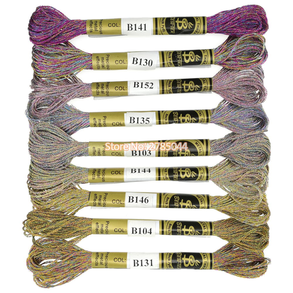 Sanbest Metallic Cross Stitch Thread Shiny Effect Embroidery Threads DIY Decor Hand Knitting Crafts Floss Sewing TH00042: New Combo 09