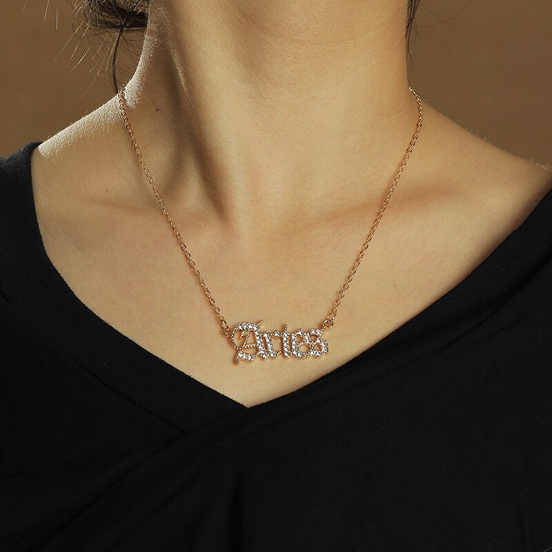 Donarsei-collar con constelaciones de diamantes de imitación para mujer, con letras clásicas en inglés, signo del zodiaco, de cumpleaños