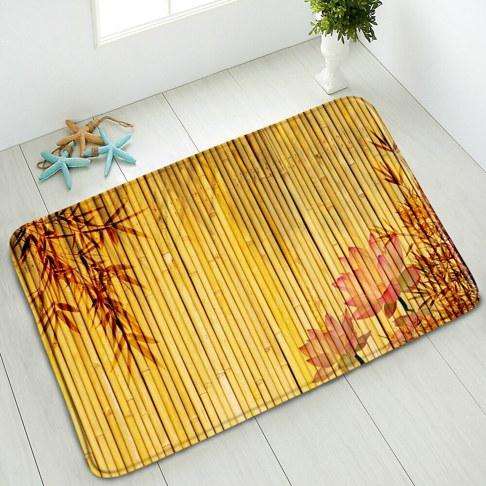 Groene Bamboe Bloem Antislip Badmat Deurmat Douche Floor Mat Keuken Tapijt Strand Kleed Flanel Print Voor Slaapkamer badkamer Decor: 946J