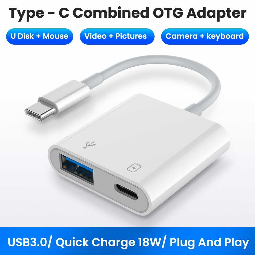 2 In 1 Type-C Otg Adapter 18W Dp Qc Snelle Lading Kabel Converter Type C Naar USB3.0/Usb C Opladen Splitter Voor Xiaomi 10 Huawei