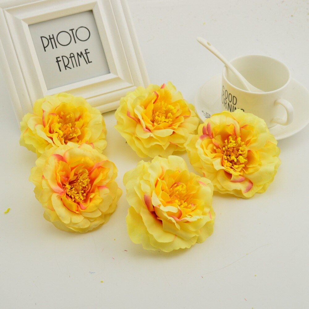100pcs artificial flower heads silk peony wedding home decoration for make door wreath flower wall diy Stamens for handicrafts: yellow