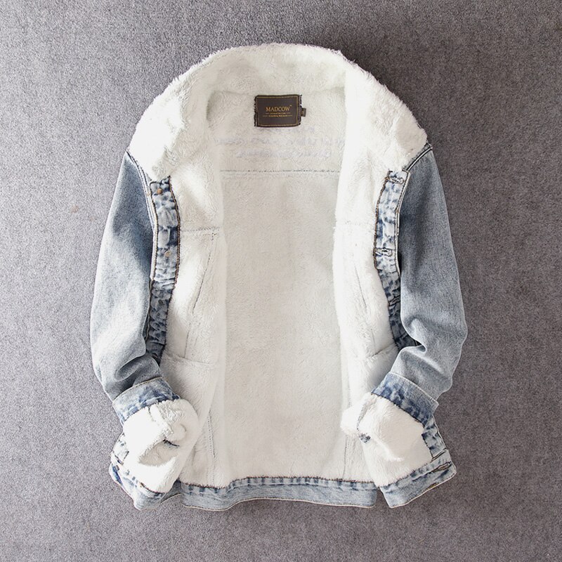 Winter Jackets Men Thick Velvet Denim Jacket British FashionCotton Coats Lamb Cashmere Warm Bomber Jackets