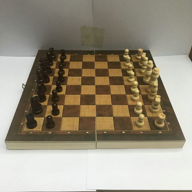 Wooden foldable 3 in 1 Chess Checkers Backgammon 24cm about 350 G