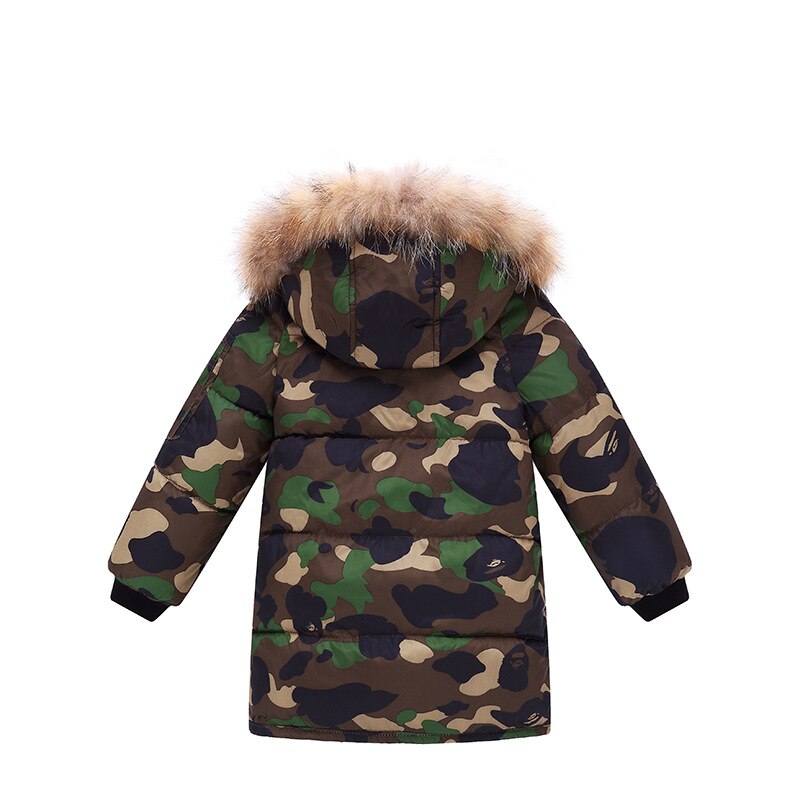 Warm Thickening Winter Fur Collar Camouflage Long Child Coat Children Outerwear Windproof Baby Boys Girls Jackets 3-12 Years Old