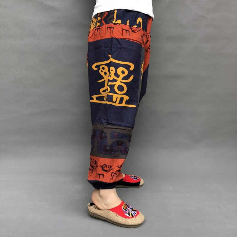 Pantalon femme sarouel Baggy imprimé décontracté Hippie Joggers pantalon croisé pantalon ample Aladdin lanterne jambe large coton lin pantalon Plus