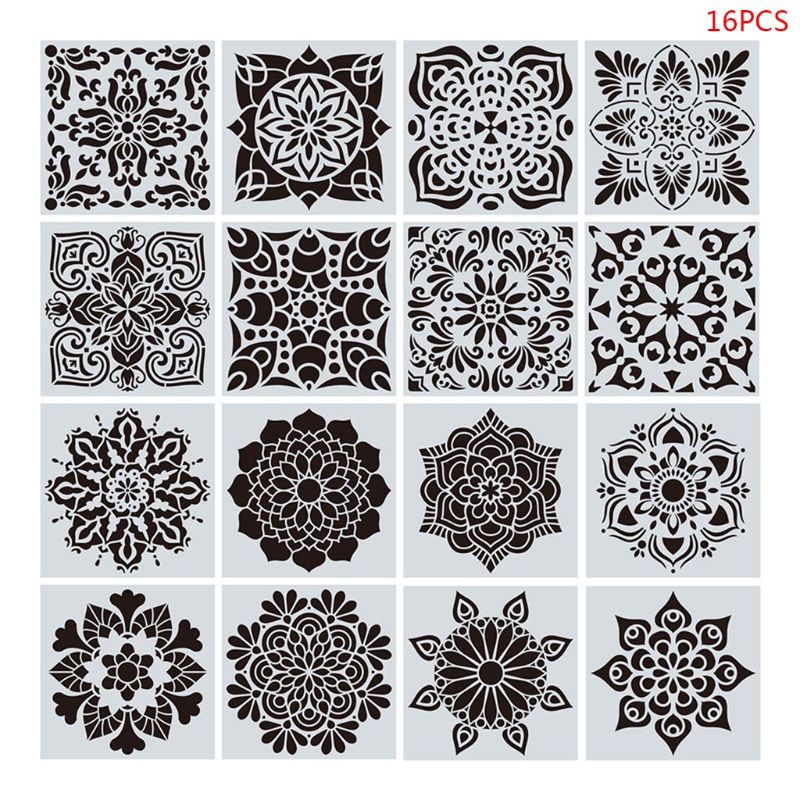 Conjunto de ferramentas pontilhadas de mandala, kit bandeja estêncil para pintura de pedras, desenho em madeira e pintura de caneta, 16 peças