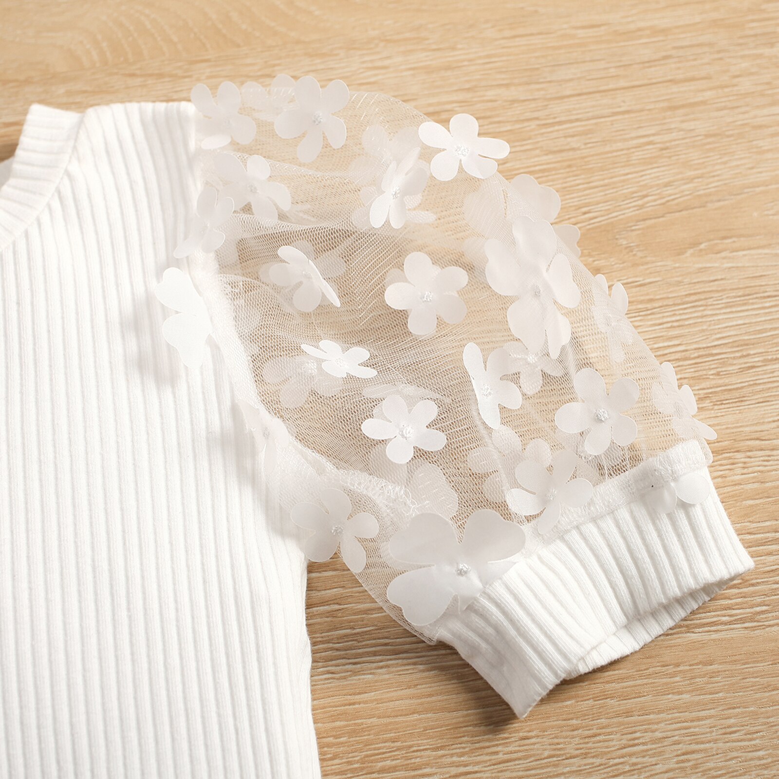 2-7Y Mode Peuter Baby Meisjes Kleding Sets Mesh Korte Mouw Ronde Hals Bloemen Kant Blouse Tops Casual Shorts 2 Stuks