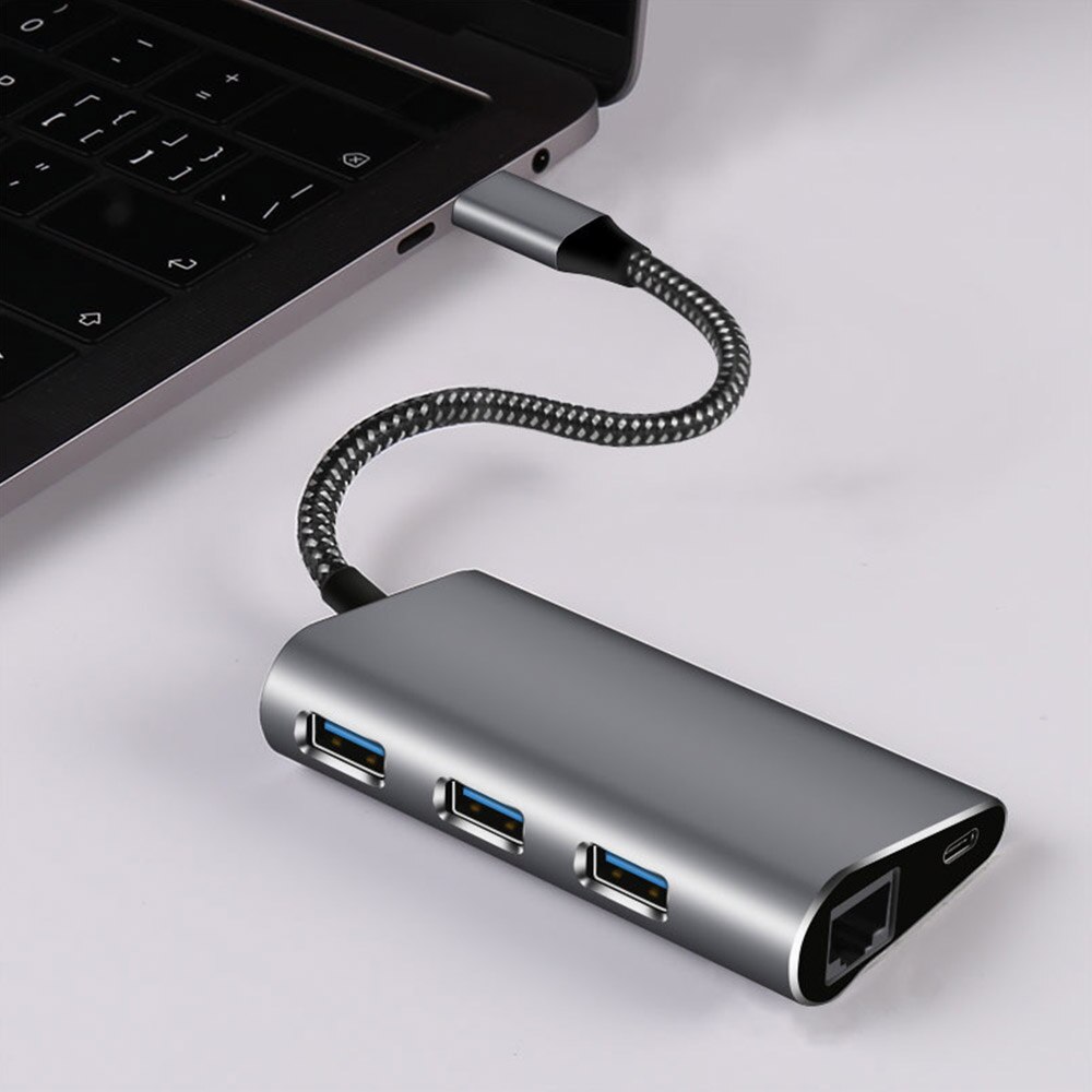 5-in-1 USB-C Hub - 3x USB 3.0, RJ45 Ethernet, PD Port - Driverless for Windows/Mac
