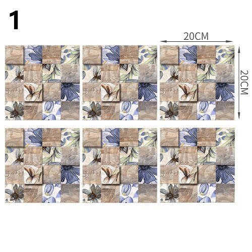 18Styles 20cm*20cm 6PCS/Set DIY Home Decor Kitchen Vinyl Self-sdhesive Wallpaper Backsplash Mosaic Tile Sticker Home Decoration: style1
