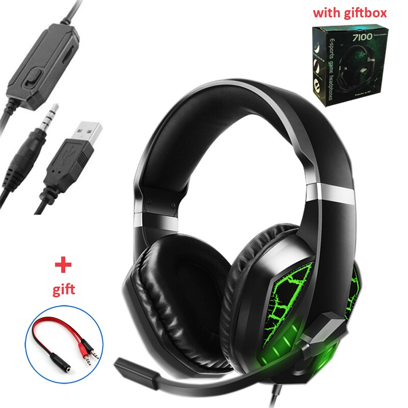 Gamingowy zestaw słuchawkowy świecące słuchawki regulowany bas Stereo przewodowe słuchawki z mikrofonem do PS5/ PS4 /XBOX/PC/Laptop/przełącznik: C with box