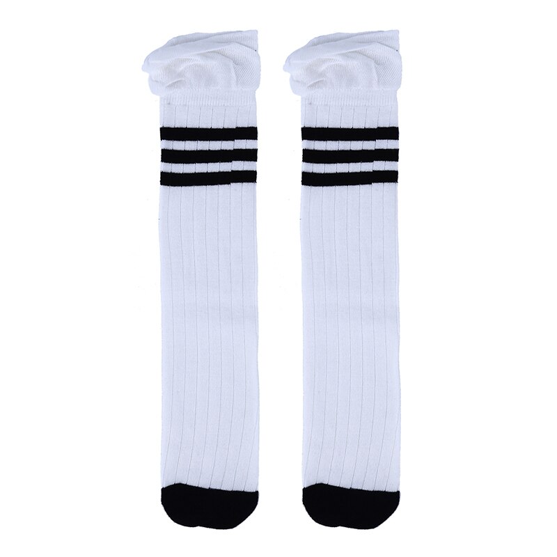Koreaanse stijl kinder hoge overknee kousen meisjes studenten 4 kleuren gestreepte verdikking ademende kous dij: Wit