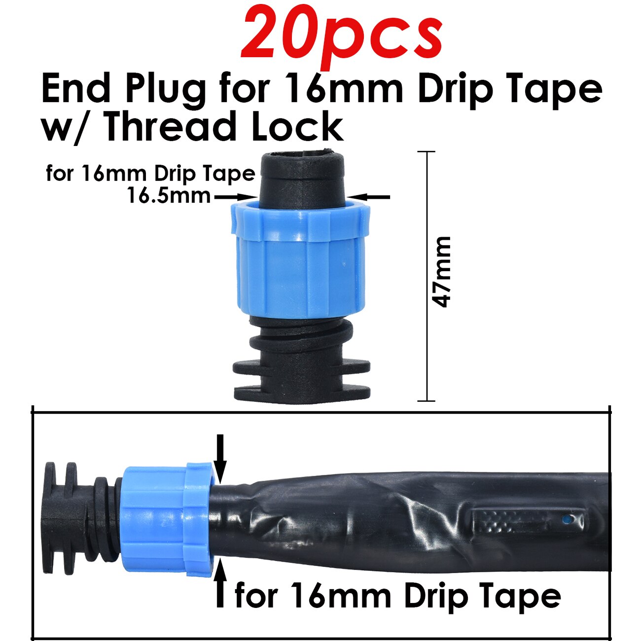 16mm 5/8&#39;&#39; Irrigation Drip Tape Coupling Shut-Off Valve Elbow Tee End Plug Thread Lock Connector Garden Watering Hose Pipe Joint