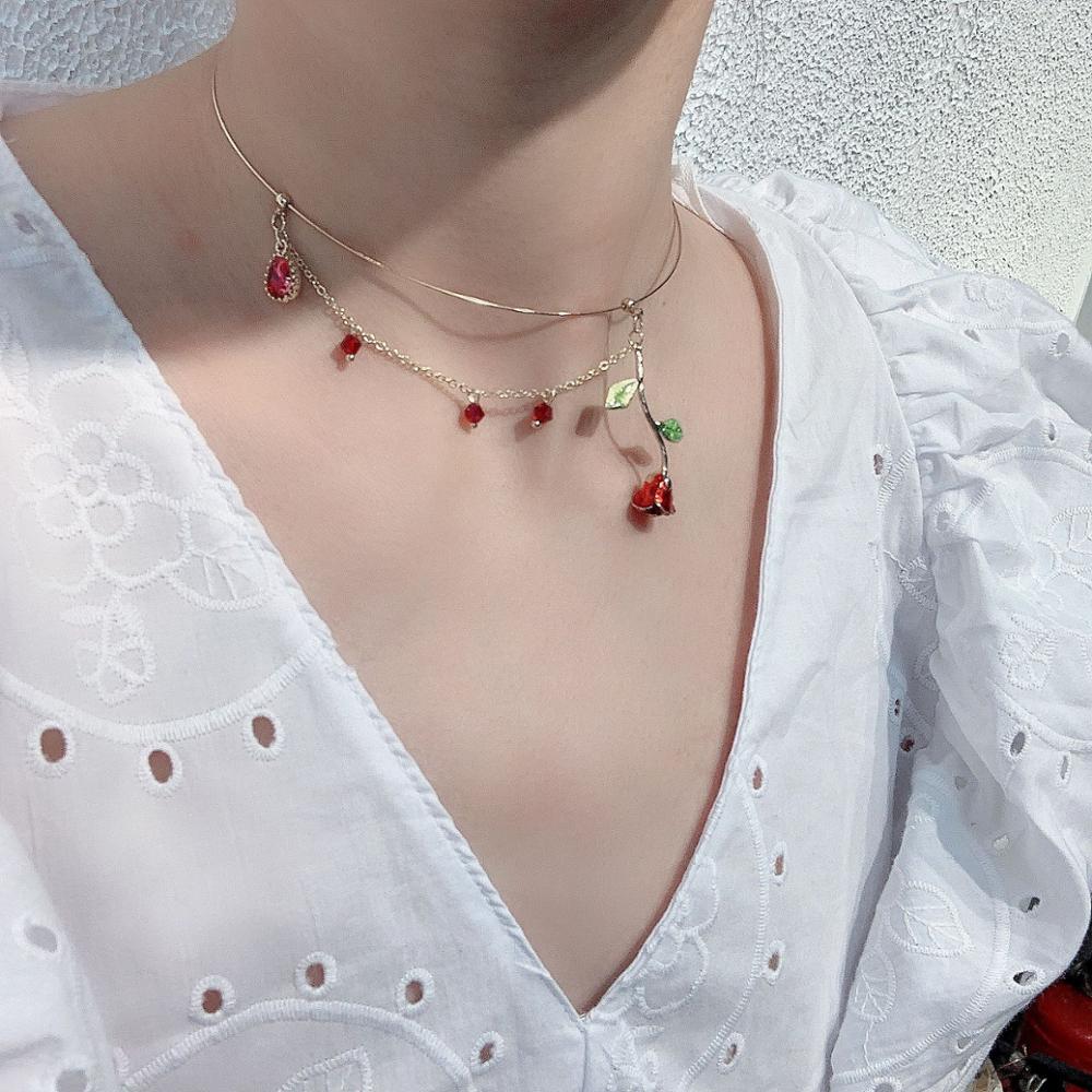 Fflacell Koreaanse Vintage Choker Drip Glazuur Rose Bloem Tak Parel Sleutelbeen Keten Kraag Ketting Voor Vrouwen Leuke Sieraden Mode