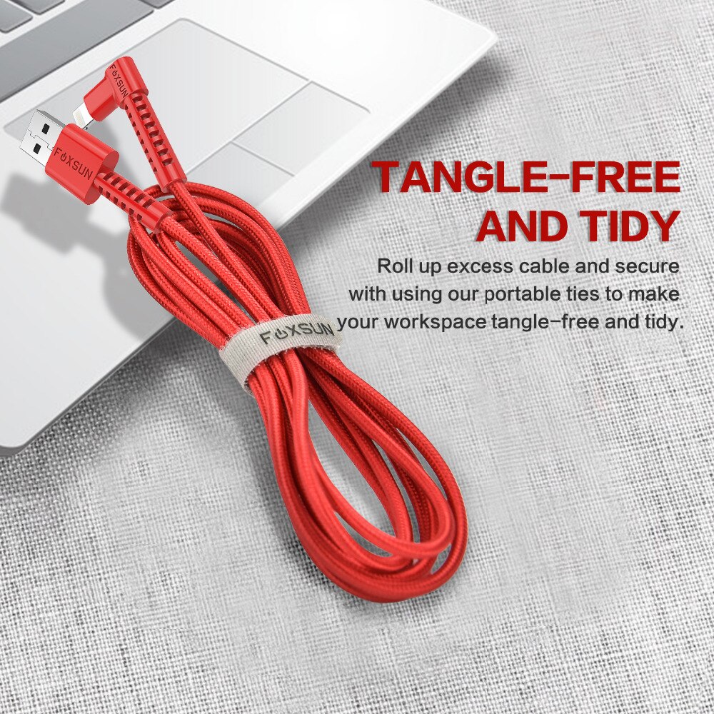 Foxsun Right Angle For Lightning Cable 90 Degree iPhone Charger USB Cable Nylon Braided Fast Speed Data Sync Apple Charging Cord