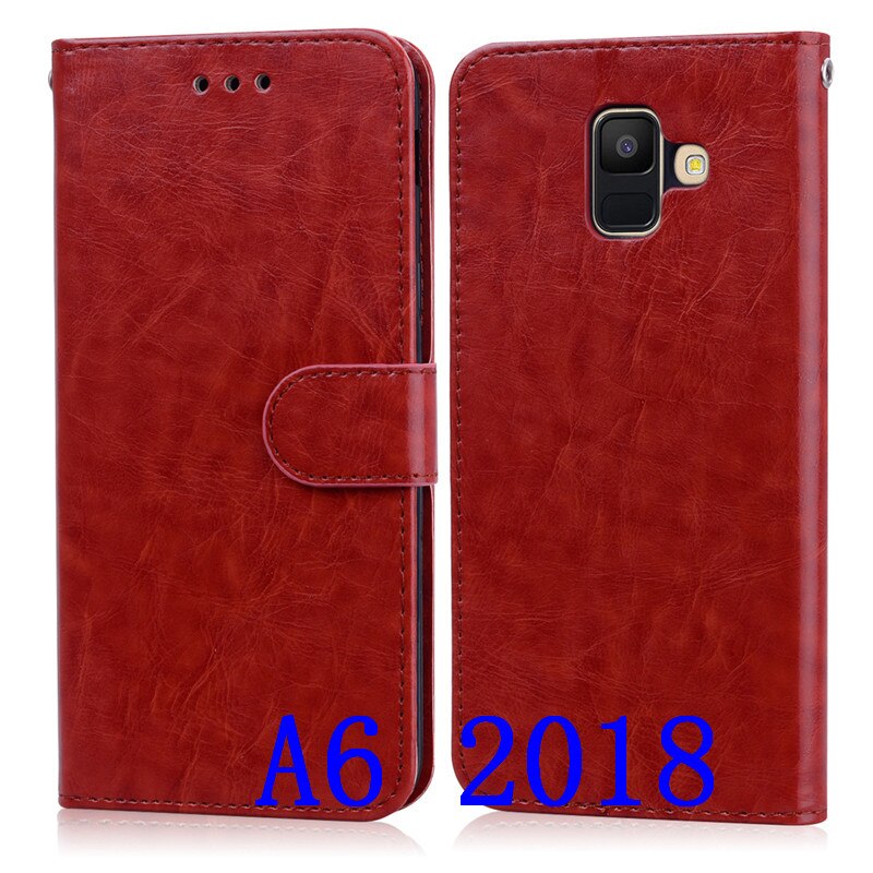 Case Voor Samsung Galaxy A6 Zachte TPU Siliconen Telefoon Cover Leather Wallet Flip Case Voor Samsung Galaxy A6 EEN 6 Plus Case: Brown A6 2018