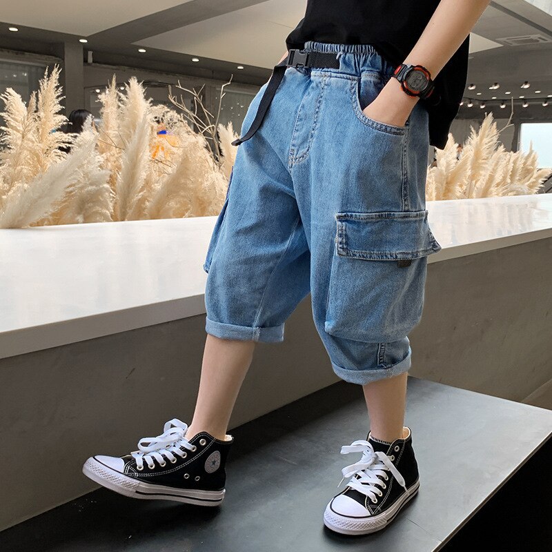 Store drenge denim shorts sommer mellemskole børn afslappet cargo cowboy korte jeans bukser teenage tøj 8 9 13 14 15 16