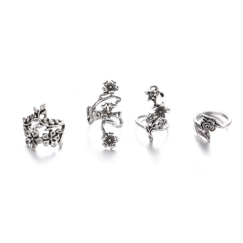 Mode Set Van 4 Wildflower Ringen Vintage Style Hollow Ring Sieraden Voor Vrouwen Lxh