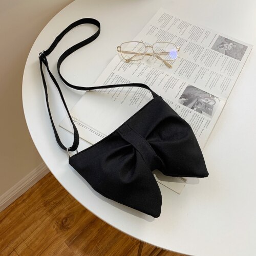 Geräumige damen-umhängetasche, schlichte einfarbige schleifen-schultertasche, Jahrgang-damen-freizeittasche.: Schwarze
