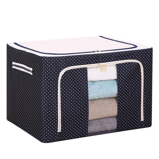 Foldable Oxford Cloth Steel Frame Storage Box Fabric Quilt Waterproof Tide Livingbox Closet Organizer Wardrobe Storage Organizer: Blue polka dot