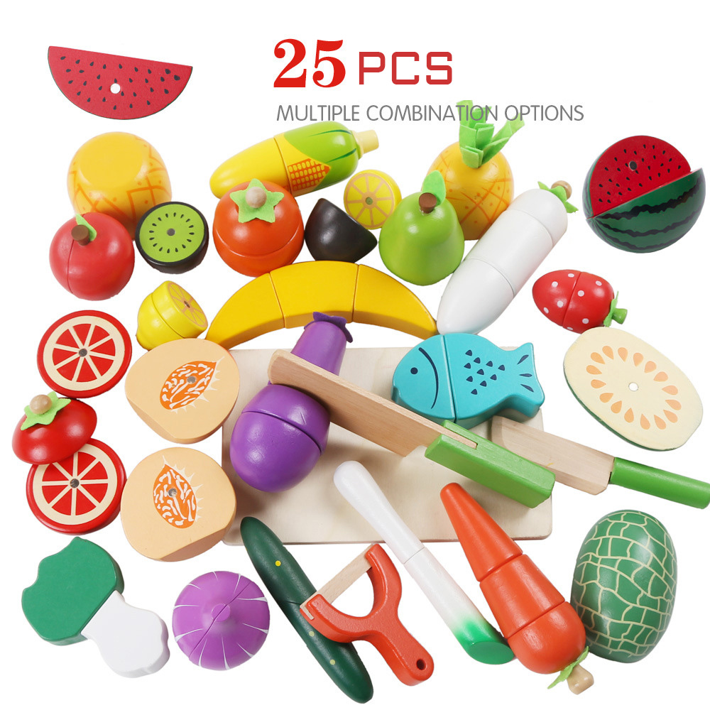 Faire semblant de jouer en bois coupe cuisine ensemble de nourriture magnétique bois légumes Fruits cuisine Kit jeux enfants anniversaire jouets