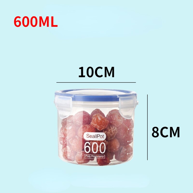 1500ml Plastic Kitchen Storage Containers Fridge Small Containers with Lids Kitchen Items Jars Food Storage Dampproof Sealed: 600ML
