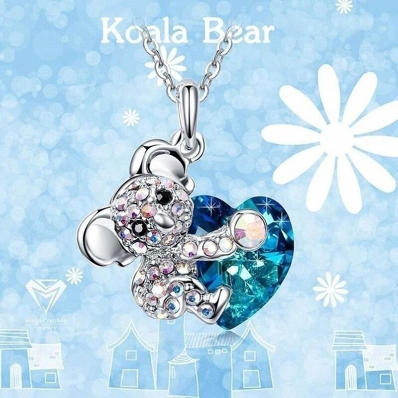 Lady Hanger Ketting Rose Goud Kleur Rhinestone Leuke Koala Hart Kettingen Vrouwen Mode-sieraden Voor Vrouwen