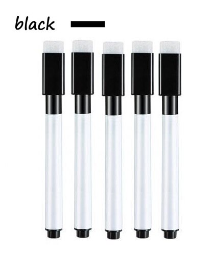 5 Pc Magnetische Whiteboard Marker Pen White Board Pen Droog Vegen Fijne Penpunt Pen Met Gum Rubber Magnetische Pen Borstel koelkast Magneten: 5pcsblackpens