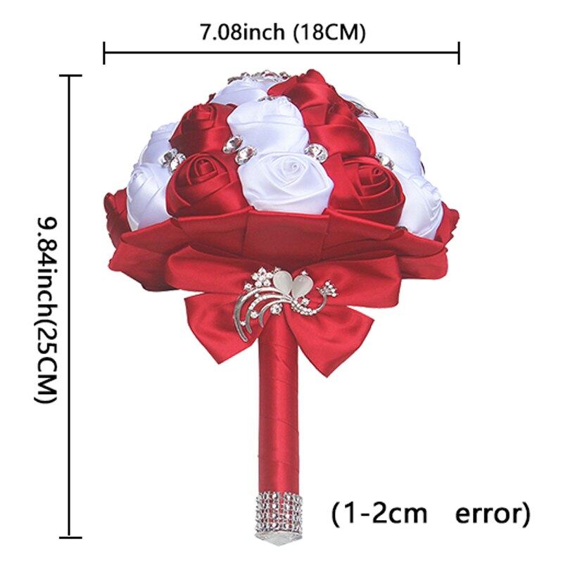 Borgoña cinta de seda blanca rosa con flores artificiales de espuma flores de boda ramos de novia ramo de dama de honor W291