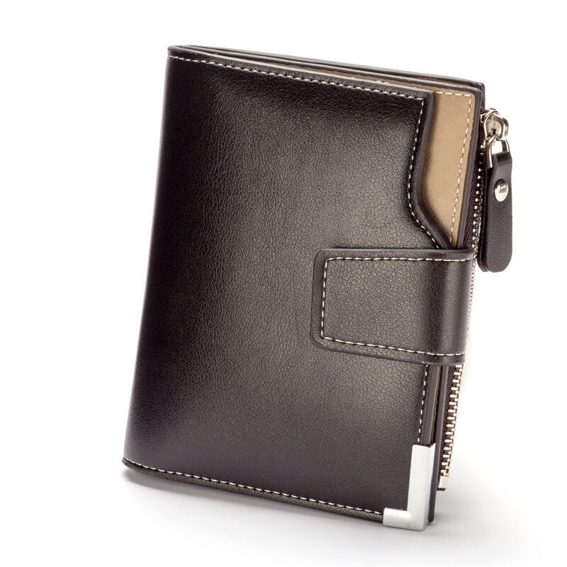 nouveaux hommes Vertical portefeuille multifonction en cuir porte-monnaie grande capacité crédit porte-carte: Beige