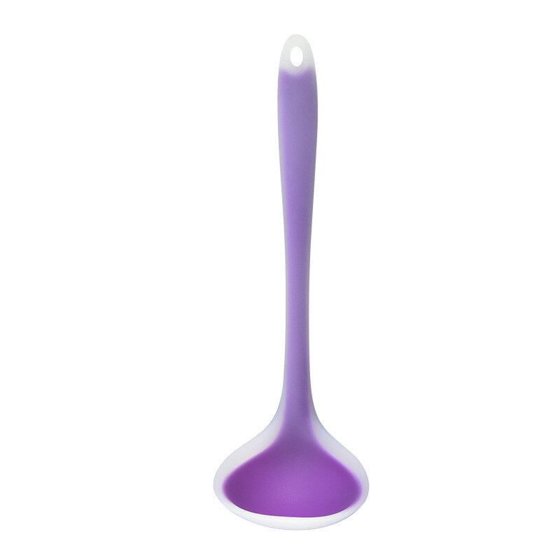 1 Piece Thickened Silicone Soup Spoon Cooking Spoon Porridge Spoon Kitchen Utensils 20.5x6.5cm: purple white
