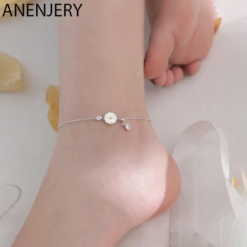 925 Sterling Zilver Shell Daisy Kwastje Enkelbandje Armband Voor Vrouwen Verstelbare Ketting Enkelbandje Sieraden S-B409