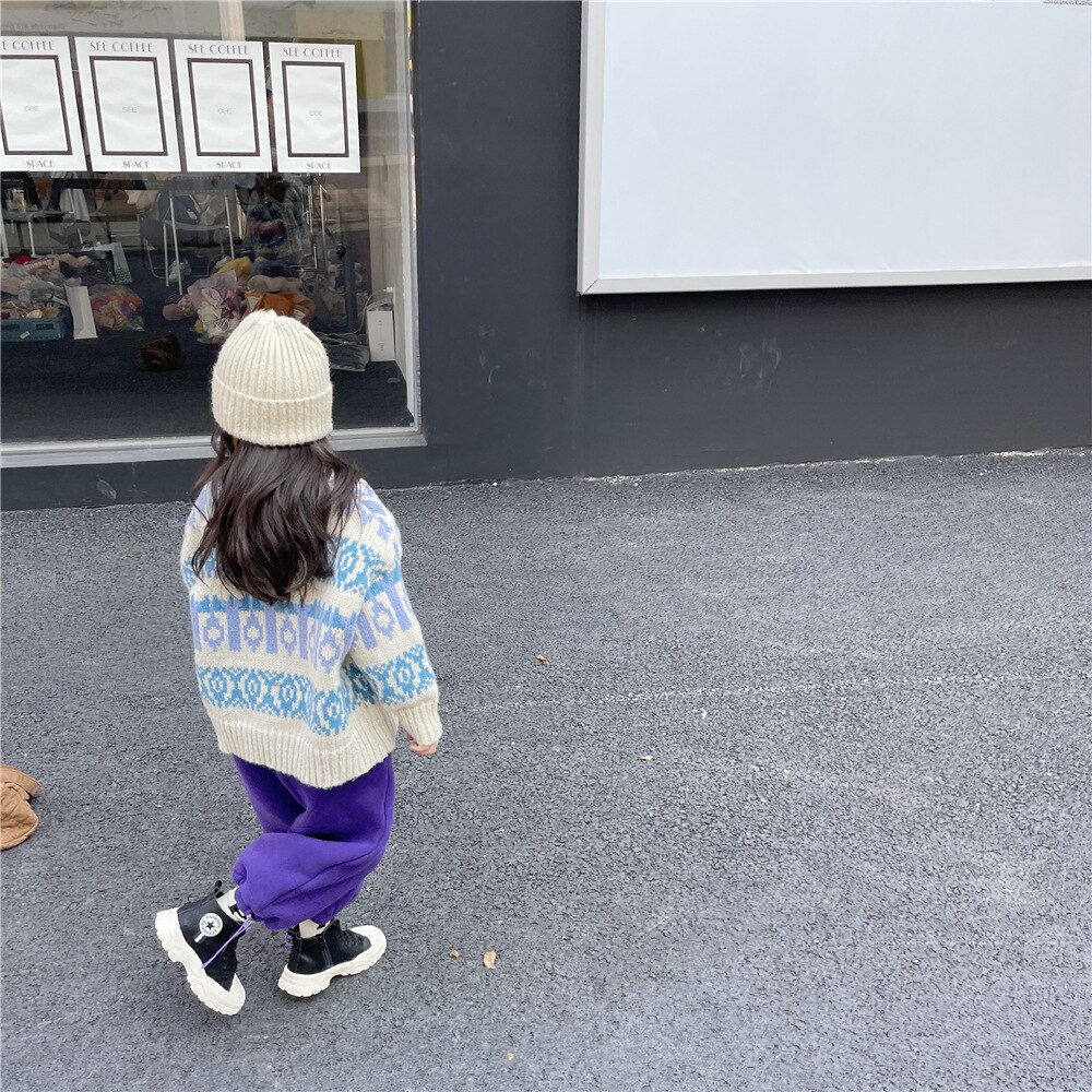 Meisjes Herfst Winter Truien Truien Kids Stijl Losse Jacquard Weave Vesten Jassen 2-7Y