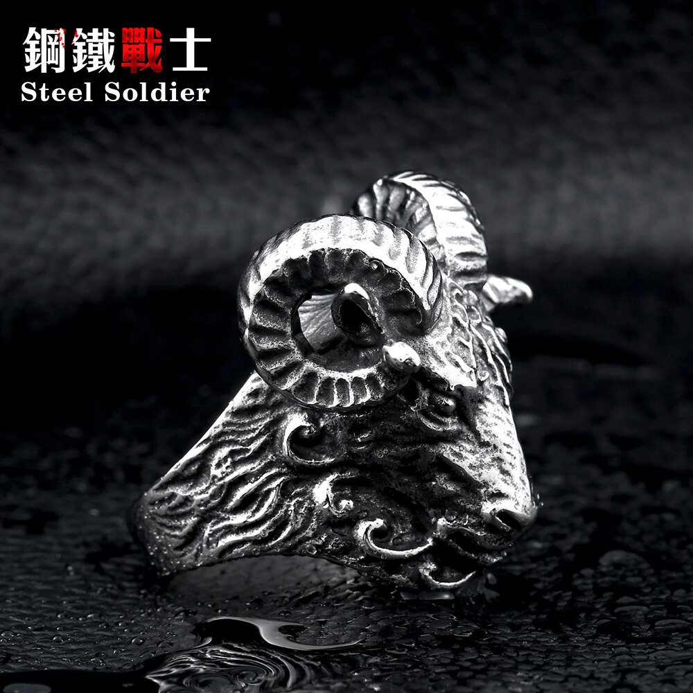 Stalen soldaat, enorme tibetaanse antilope ring, cool dier, roestvrijstalen sieraden, ring, punk, unieke heavy metal sieraden