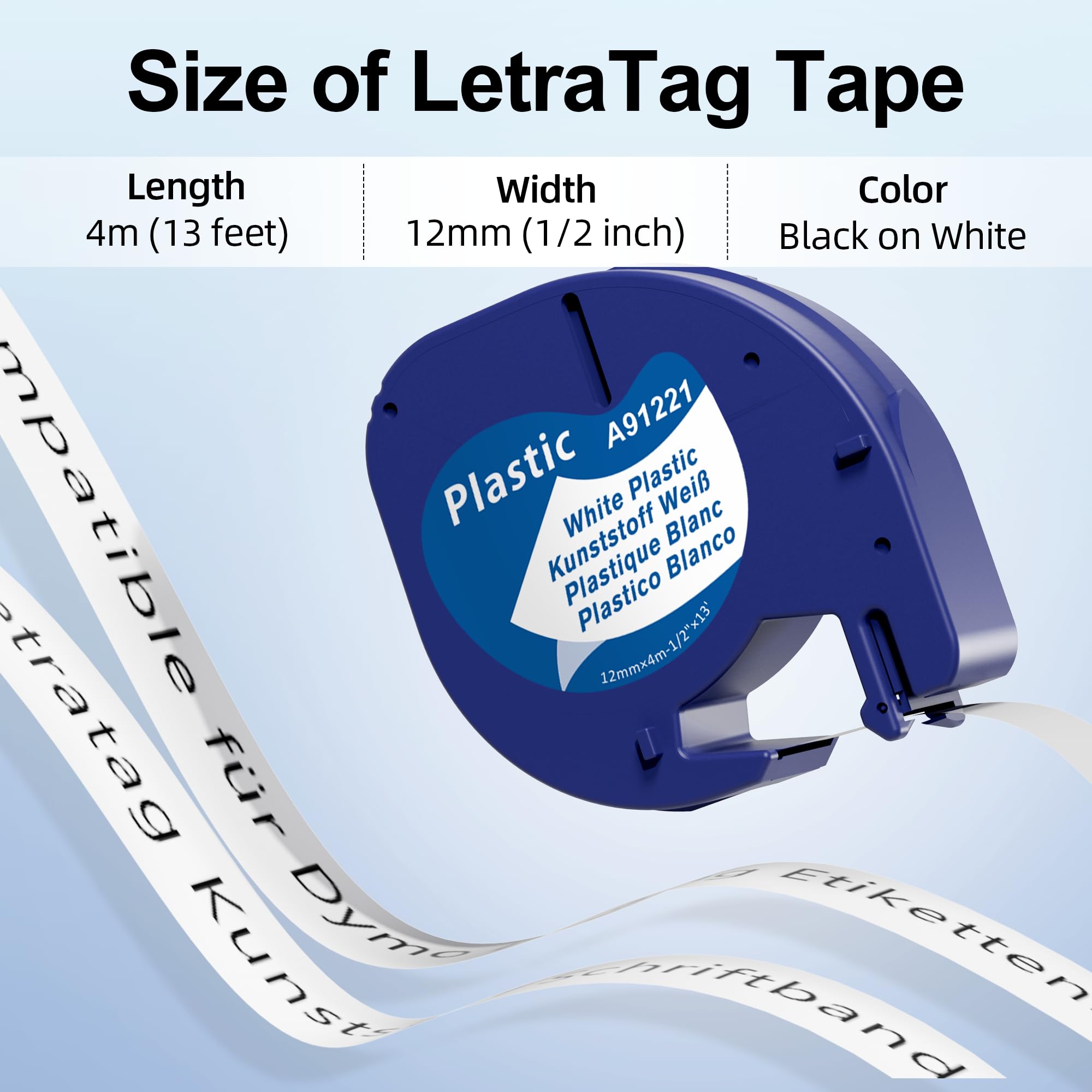 Pour ruban d'étiquettes Letratag 12mm cartouche plastique/papier/tissu noir sur blanc 91201 pour Dymo LetraTag LT-100H étiqueteuse 200B QX50