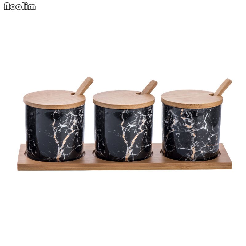 Nordic Ceramic Seasoning Jar Set Marbling Salt Pepper Shakers Spice Jar Soy Sauce Bottle Household Kitchen Supplies