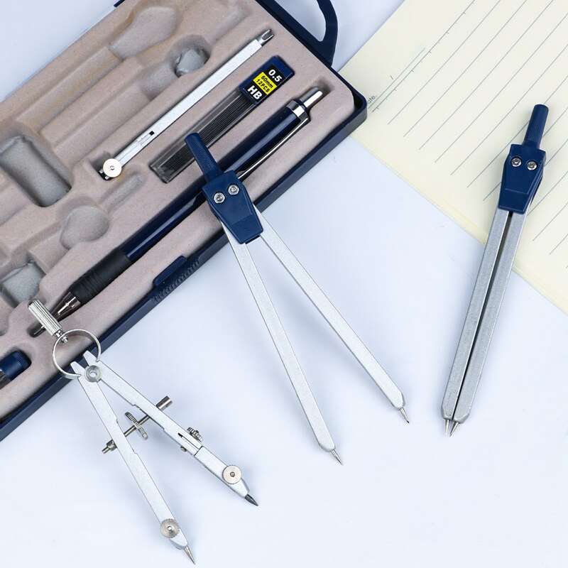 11Pieces Math Geometry Kit Set Metal Compass Geometry Precision Tool Set Circle Drawing Tools Rulers Protractors