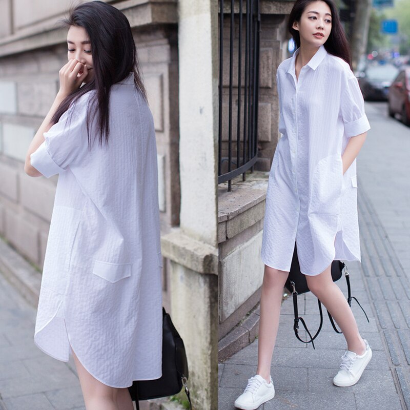 Ropa de verano para embarazadas, camisas de talla grande, vestido de maternidad, ropa de embarazo, blusa larga informal, camisa blanca suelta de Color sólido