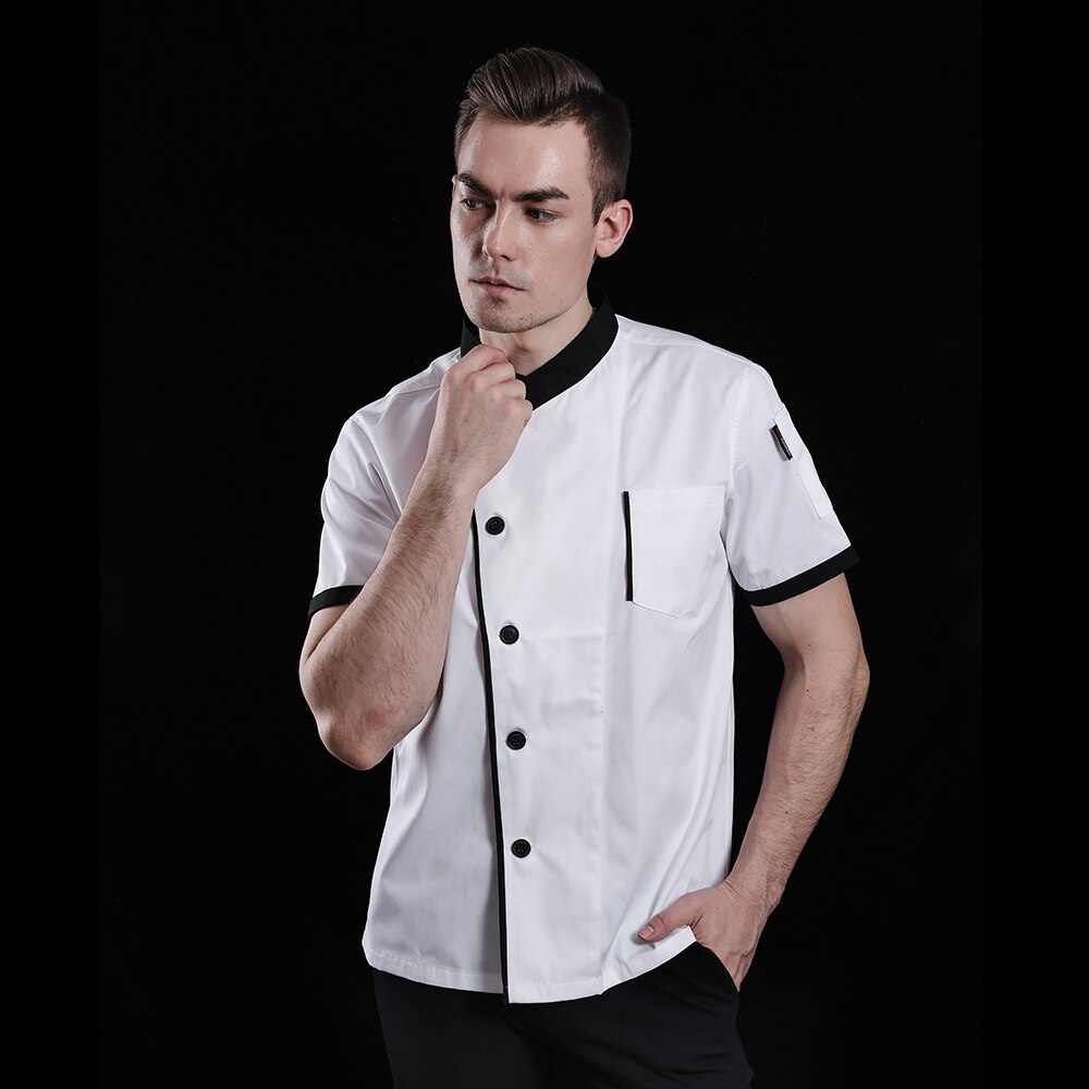 collar negro transpirable corto-Manga chef uniforme unisex de cocina chef chaqueta café uniforme de mozo de restaurante: 4XL