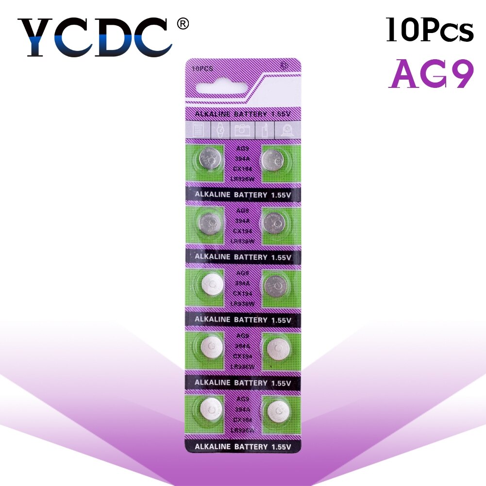 YCDC 10pcs button cell battery AG6 AG12 AG8 AG9 AG10 AG11 1.5V lr1130 bateria pile ag6 pour montre: AG9