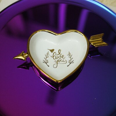 Cupidon doré flèche plat en forme de coeur/bijoux saint valentin assiette/décoration assiette à dessert 1 pc/lot: I love you